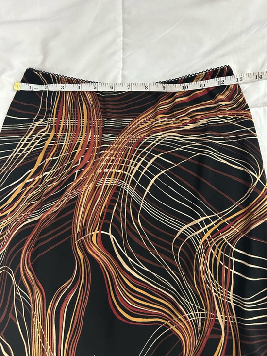 Vintage 90s La Belle Black Skirt with Gold and Brown Wave Print - Medium - Picture 5 of 8